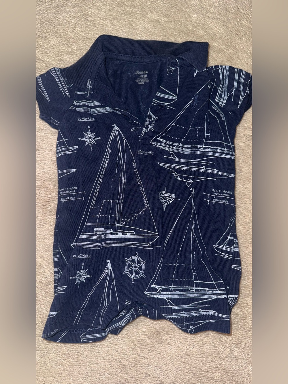 Ralph Lauren Nautica Navy & White Sailboat Polo Romper